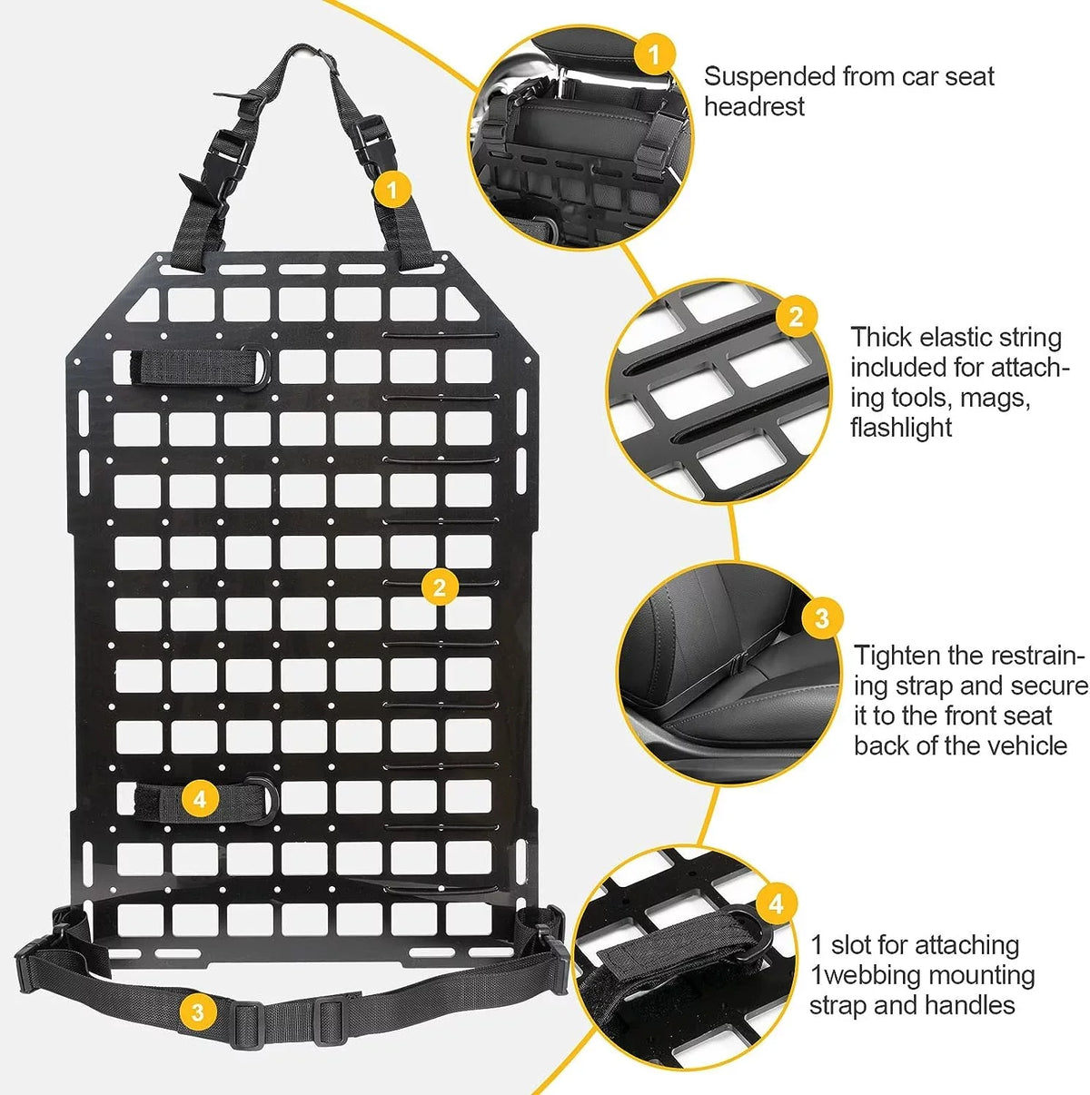 Universal Seat 2x Storage Seat 21.3"*14.2" Panel Vehicles for Tactical Molle Back Organizer Truck Car Back Organizer Rigid