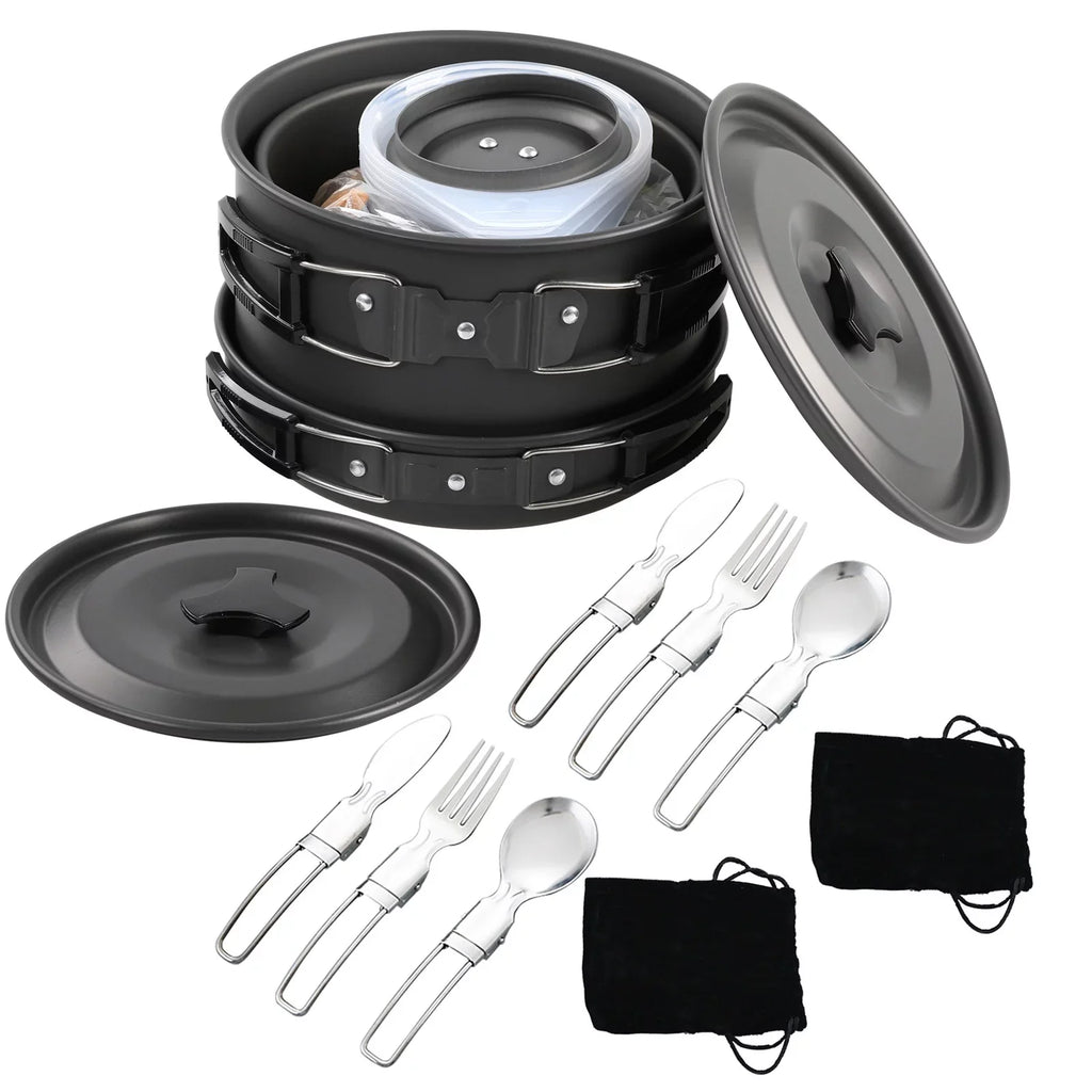Kit Pan Stick Kettle Camping Anself Set Mess Non and Cookware Cooking Pot and for with Backpacking