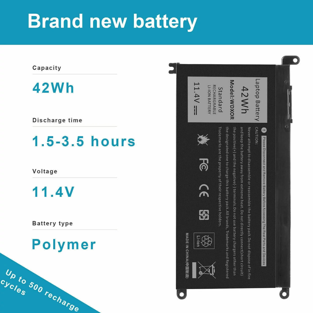5568 7569 Inspiron WDXOR DELL 7368 13 For 5368 FC92N 42Wh 5567 Battery 15 WDX0R