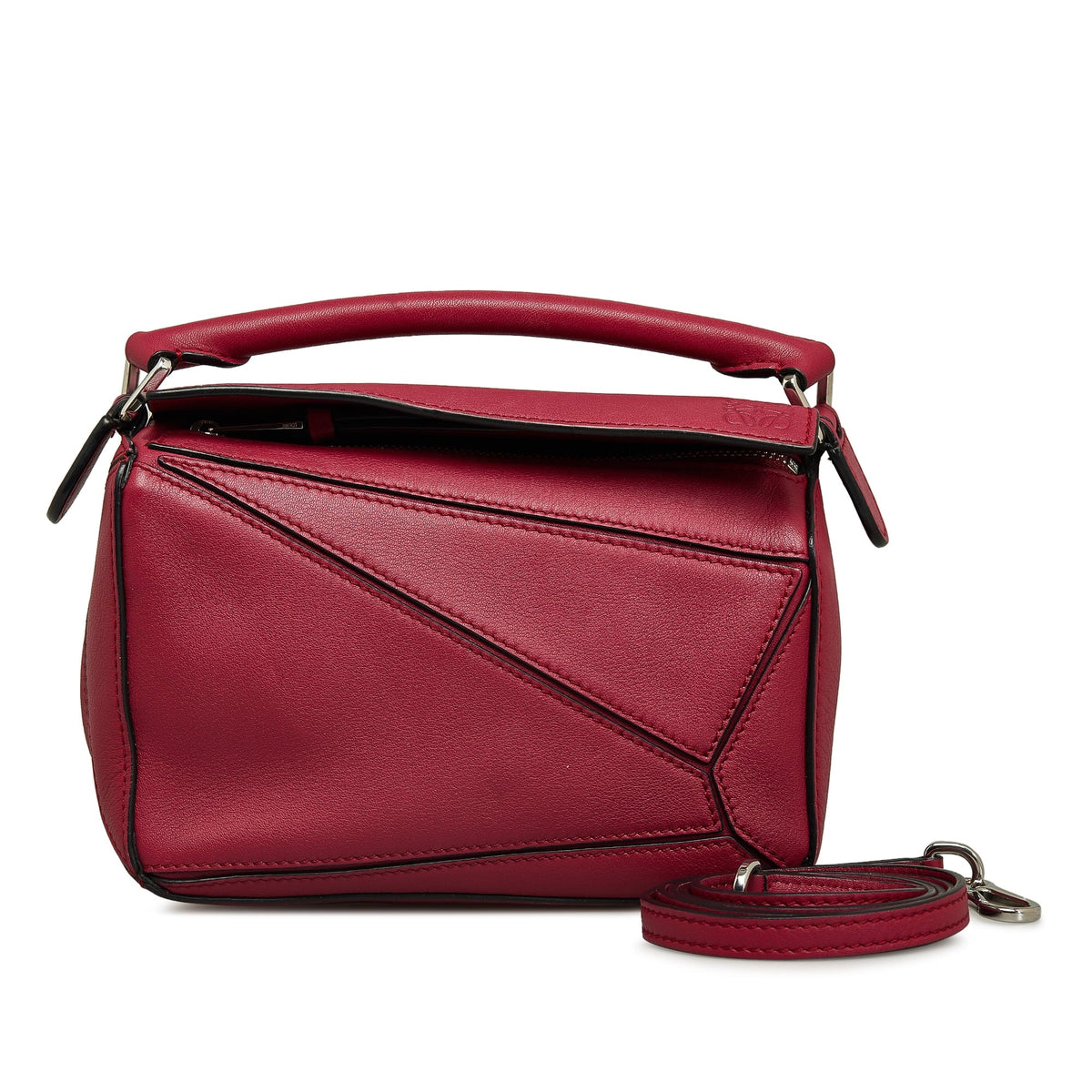 Leather (Good) Puzzle Authenticated LOEWE Red Pre-Owned Calf Unisex Mini Satchel