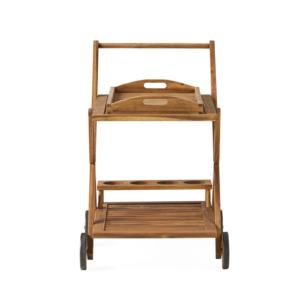 GDF Kenilworth Wood Studio Natural Cart, Acacia Tiered Indoor/Outdoor 2 Bar