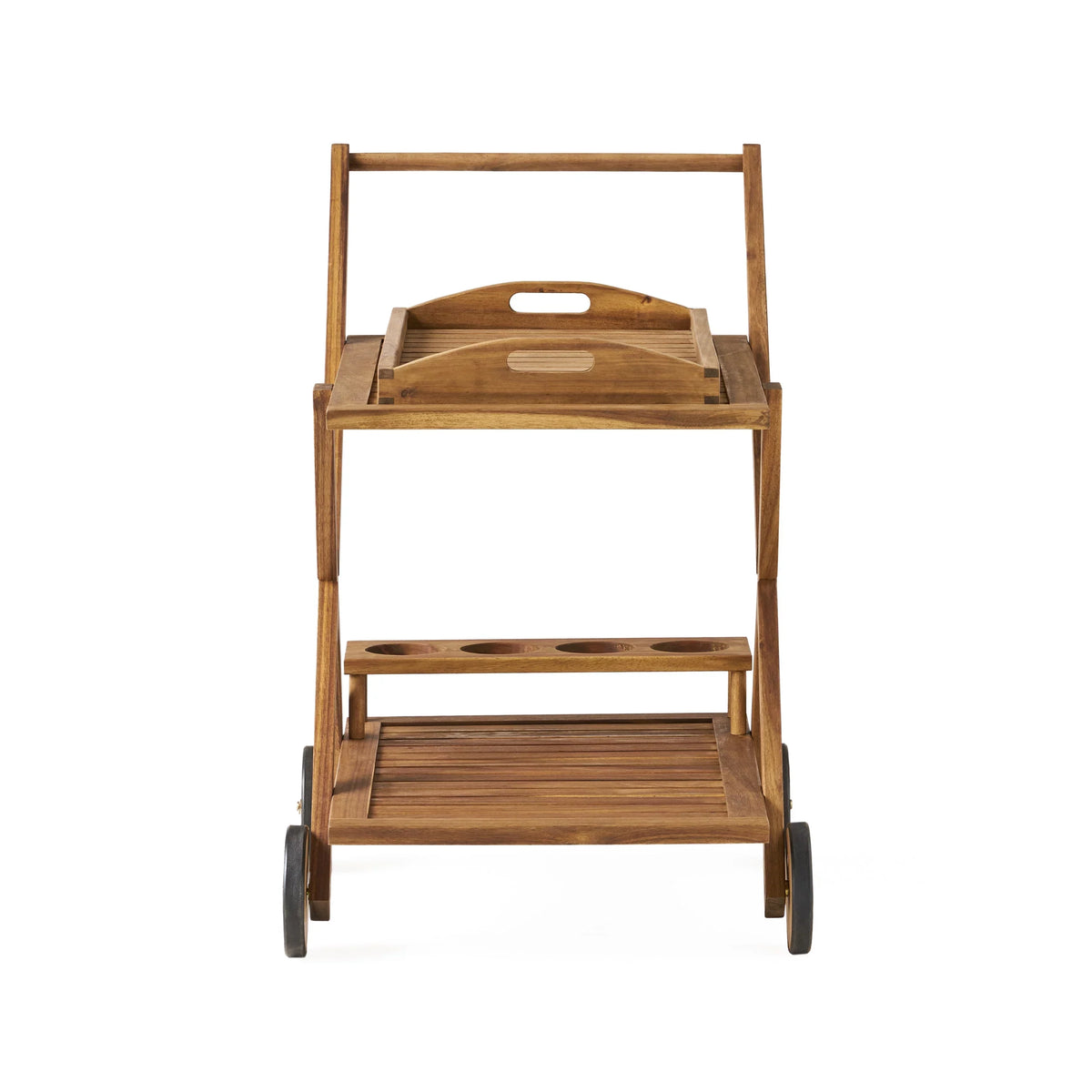 GDF Kenilworth Wood Studio Natural Cart, Acacia Tiered Indoor/Outdoor 2 Bar