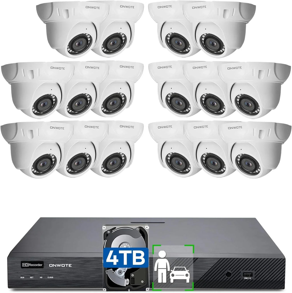 Channel PoE Human Cameras, Detection, Camera AI for 16 4TB 24-7 8MP Surveillance NVR PoE Outdoor HDD pre-installed 4K with 6MP IP Business System, 16CH Recording, & 16pcs 4K Vehicle Security ONWOTE