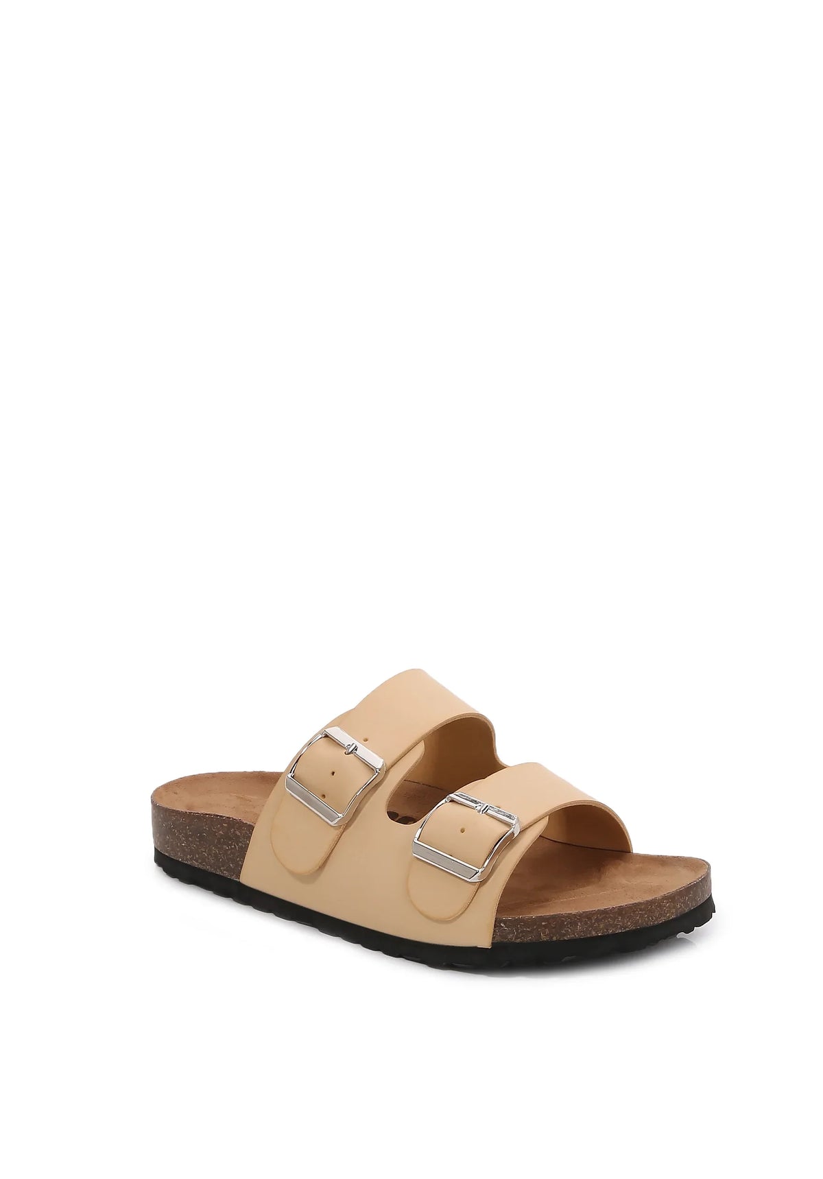 Slider Cushioned Cork Apricot/ Double Strap Women 6) Sandal Footbed Leather (PU PU Soft