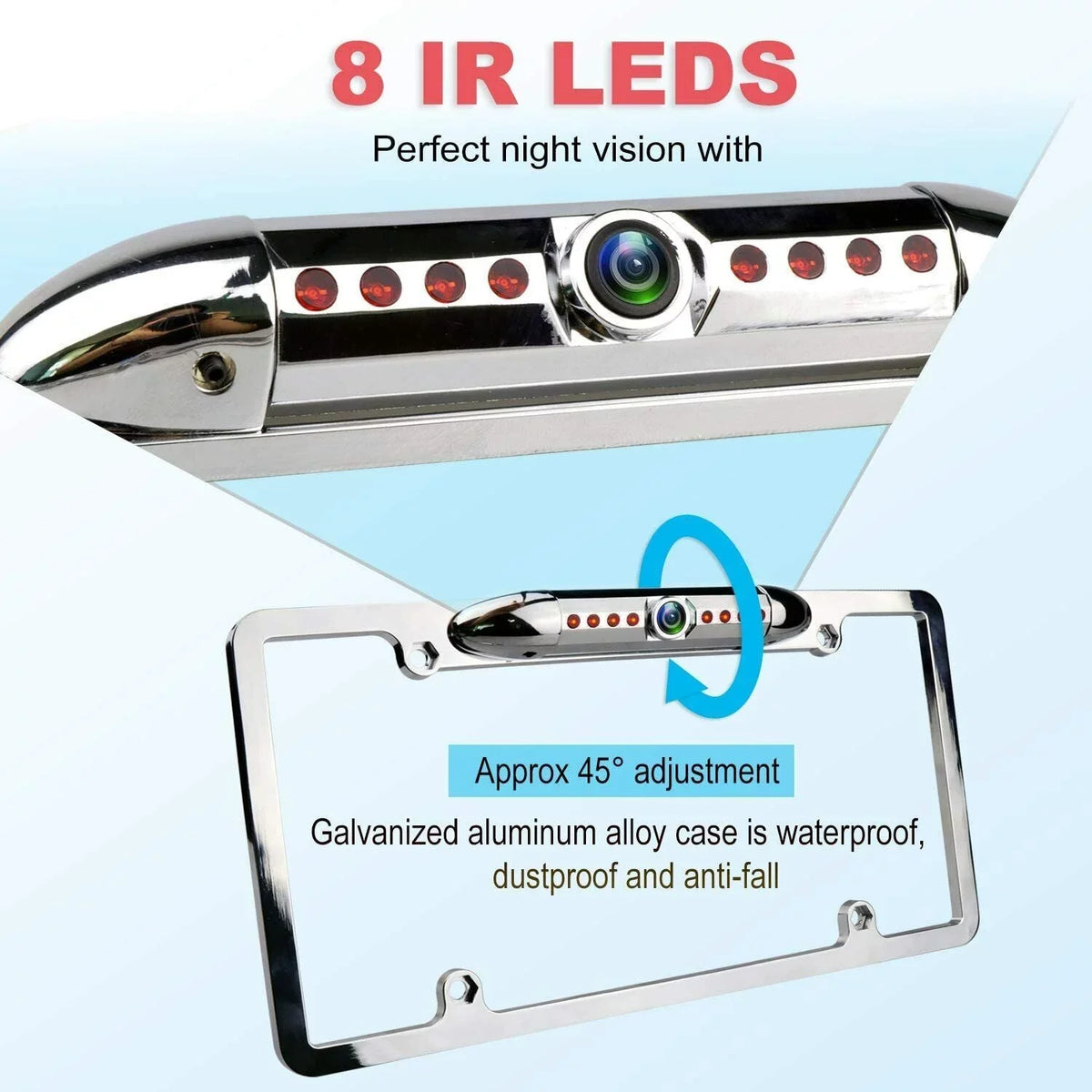 with Vehicle Camera Car Chrome Angle Bright Waterproof Vision Universal Camera View Night Viewing Front Absolute Frame Assist License CAM2100S 170° Plate LEDs Front Security 8 Camera