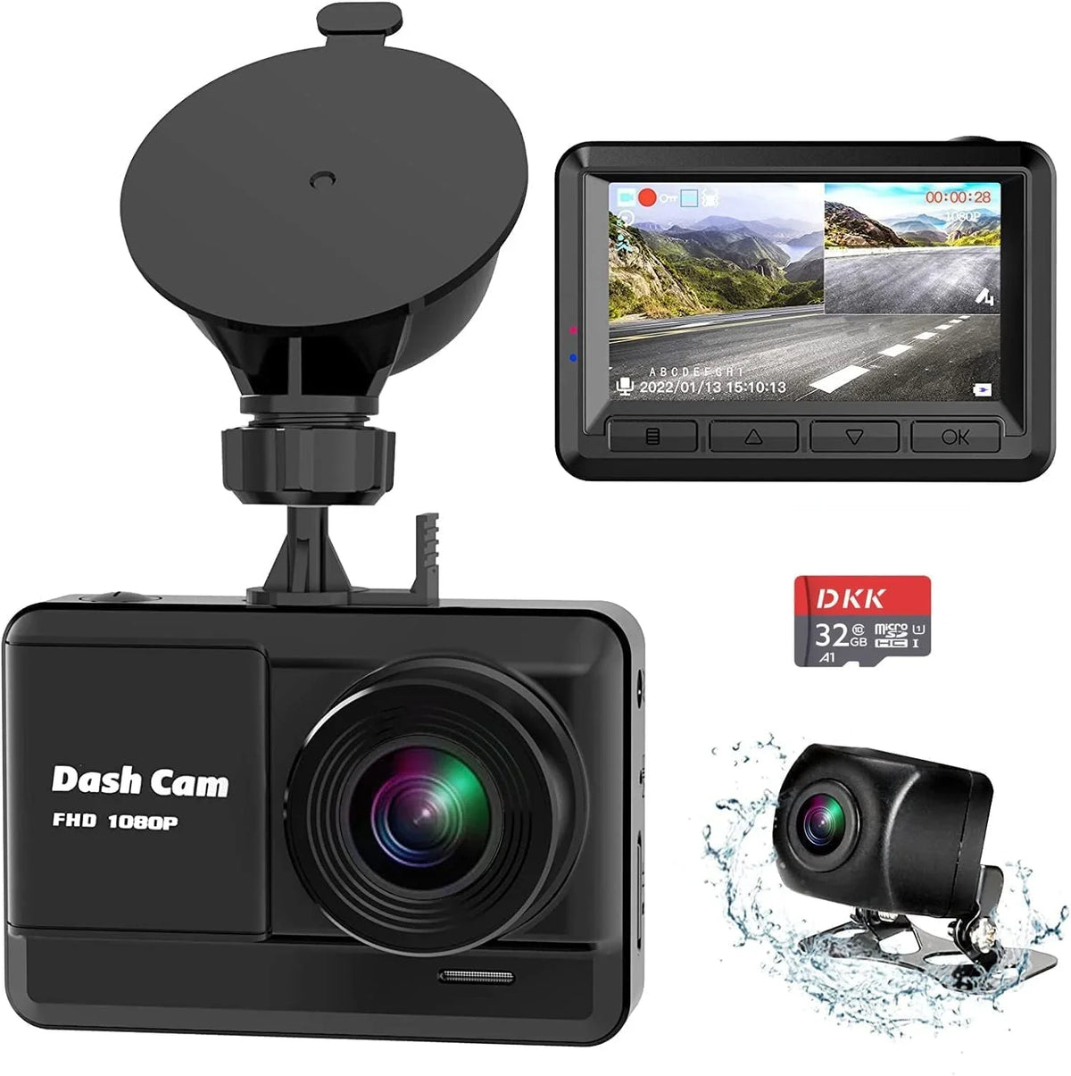 Parking Mini Card, Car,Motorcyle,Balls Dash Recording, Dash Cam Vision, and Rear, Loop 32GB 2.45 2 Screen, Accident inch Monitor with IPS Front Cam Night Ways, Mounting HD SD 1080P WDR, Lock, Full