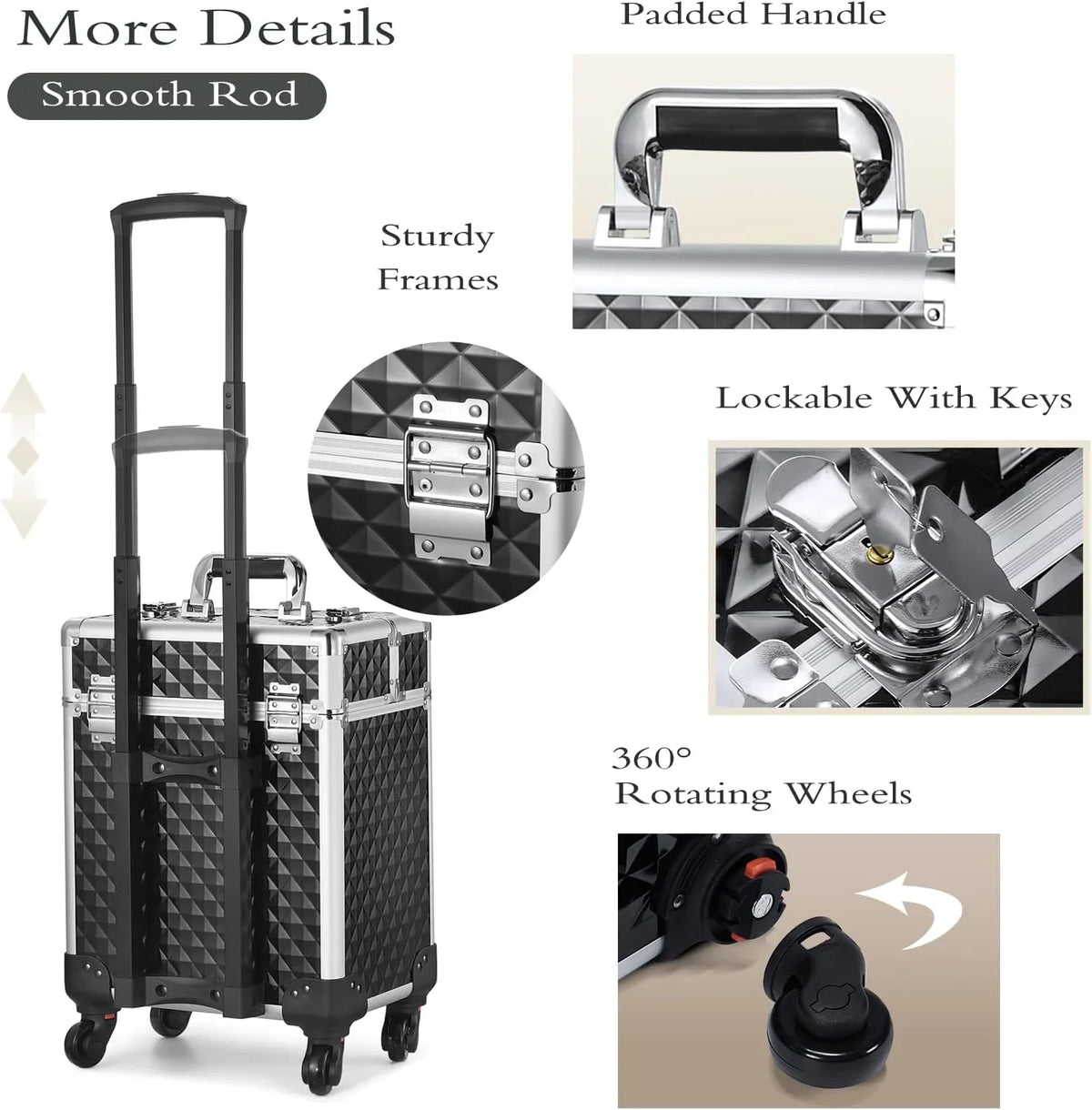 Large Case Makeup Rolling Organizer Makeup Trolley Joligrace Box Cosmetic