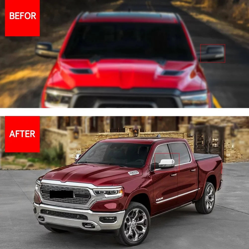 Rear 2019-2023 for Mirrors Guard Dodge View Cover NINTE Side Chrome Ram 1500