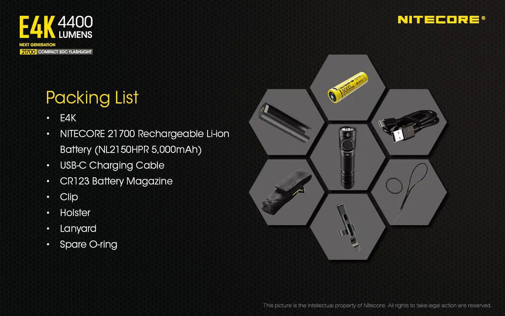 Combo: Magnetic Eco-Sensa generation USB and Charger +A1 Flashlight and NL2150HPR Cord Batteries w/NL2150HPi NITECORE 4400Lm - E4K Next