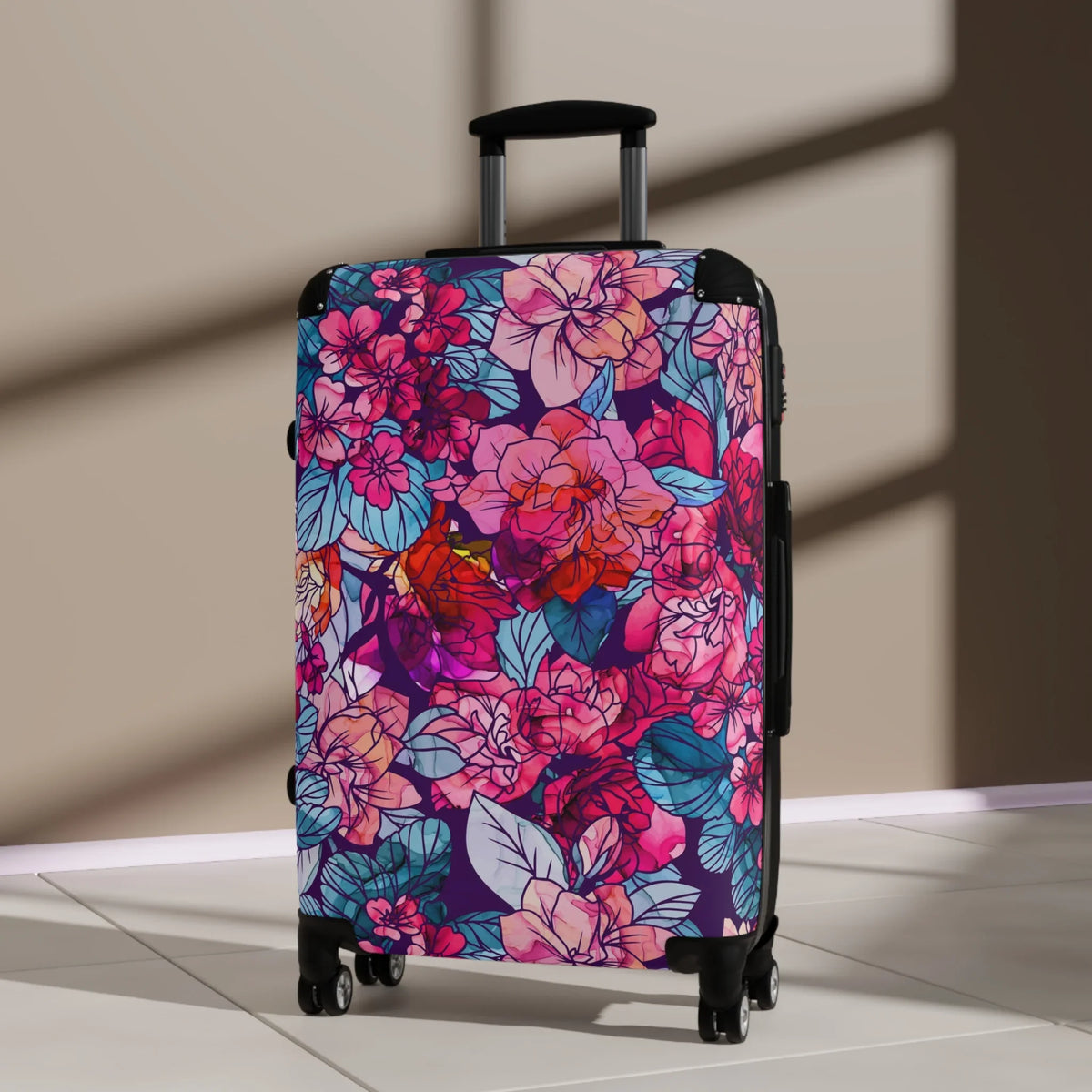 White Suitcase Navy, Pink, Bloomwave | Hardshell Red, | Floral |
