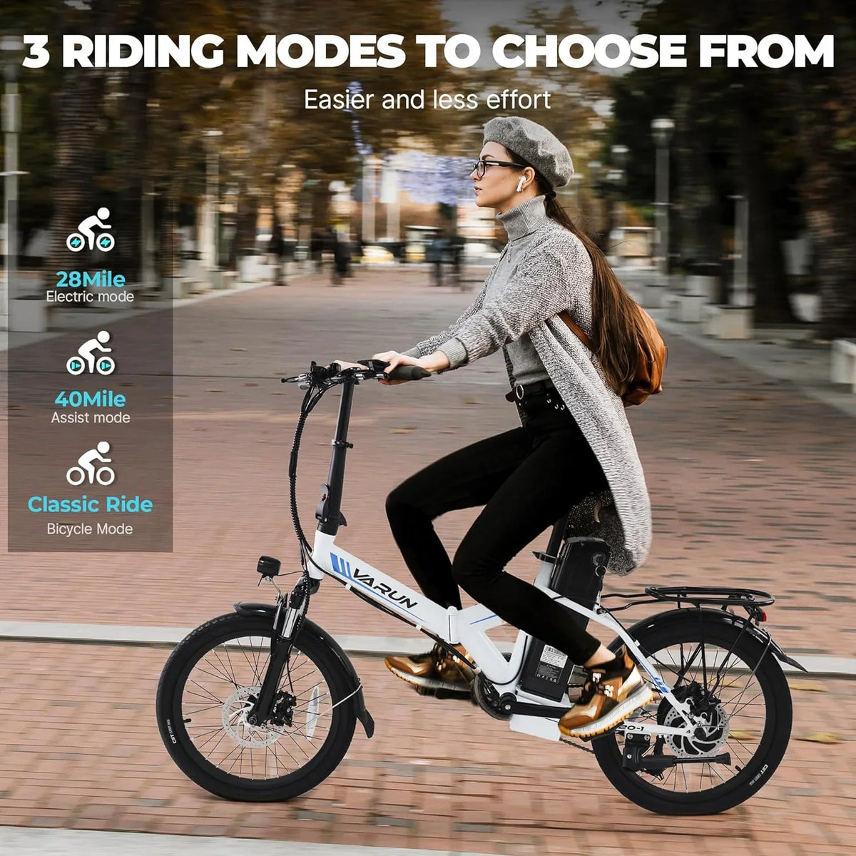 Electric Lithium Battery Stylish 500W Miles - 48V 20" Wheels, 40 Speed Bike VARUN Ebike Folding with and 20MPH Range for