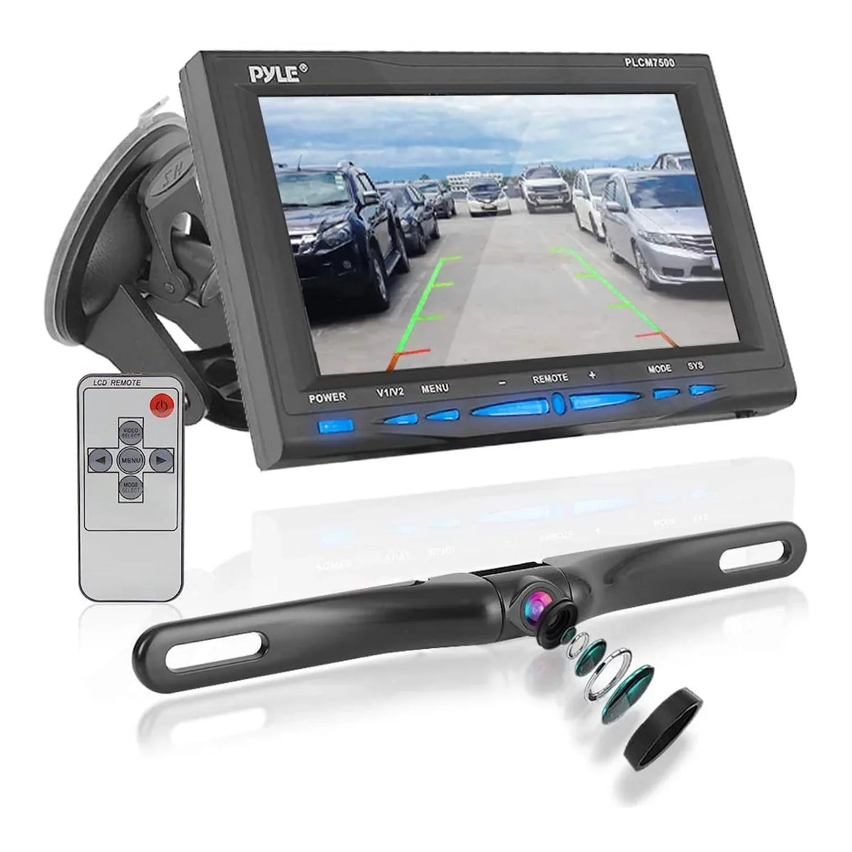 PLCM7500 Monitor Kit Rearview Pyle LCD Camera Backup Car and Assist Reverse 7"