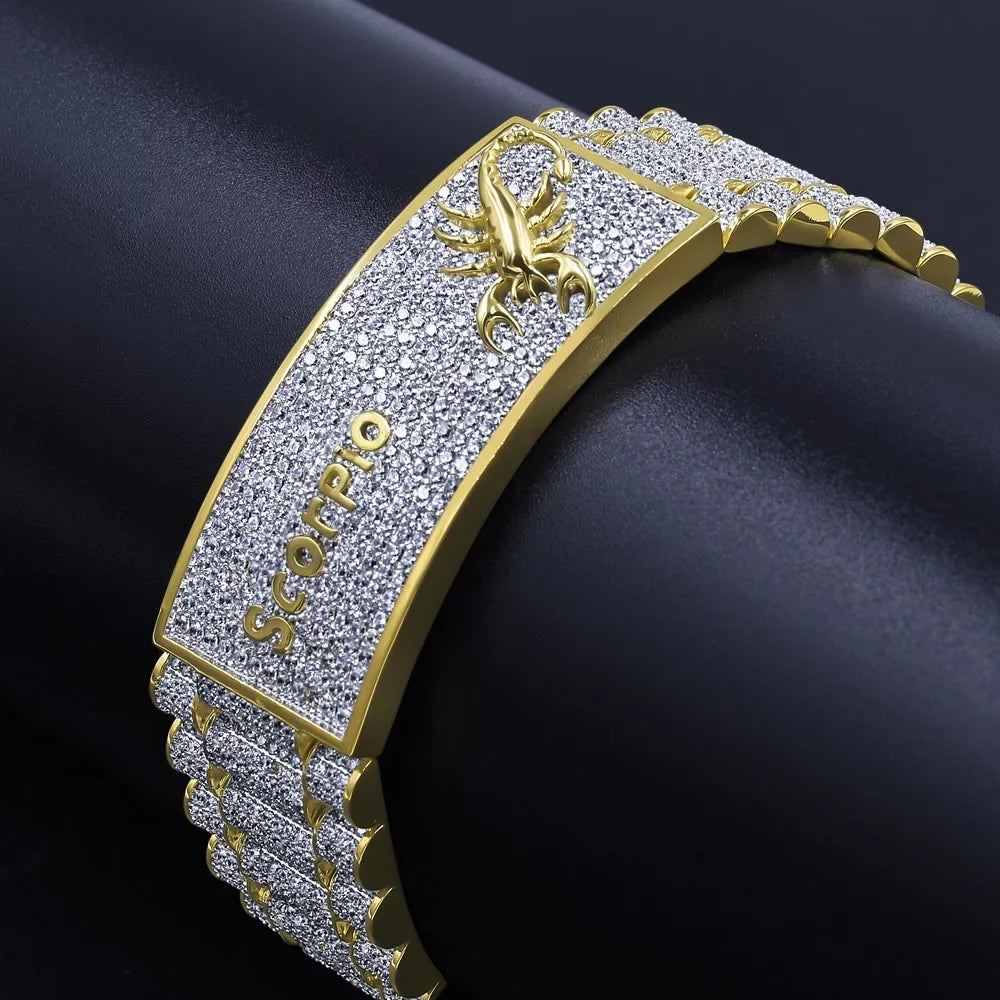 Gold Diamond Horoscope 14K Sign Bracelet Simulated Finish Scorpio Zodiac 8.5'' Mens Astrology