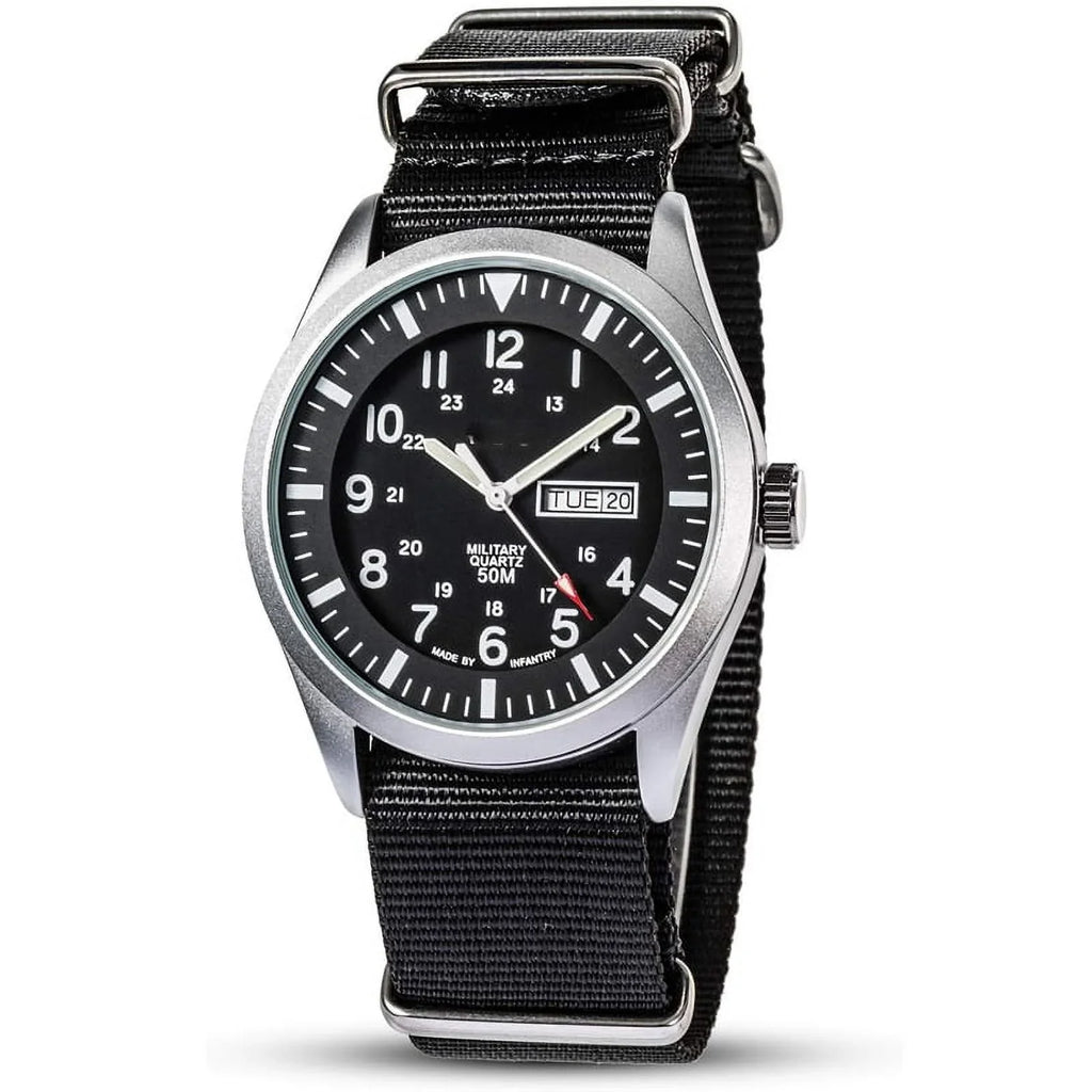 Work Casual Army Watches Sport Military Wrist Watch, Waterproof Band Date Men Field for Mens Analog 12/24 Day Hr Black Outdoor Wristwatch, Tactical Nylon