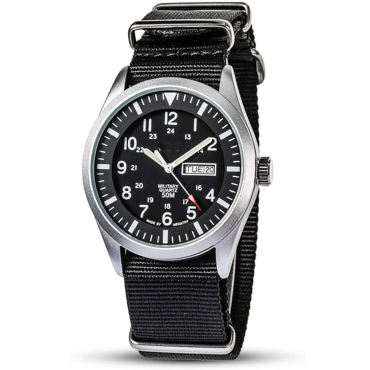 Work Casual Army Watches Sport Military Wrist Watch, Waterproof Band Date Men Field for Mens Analog 12/24 Day Hr Black Outdoor Wristwatch, Tactical Nylon