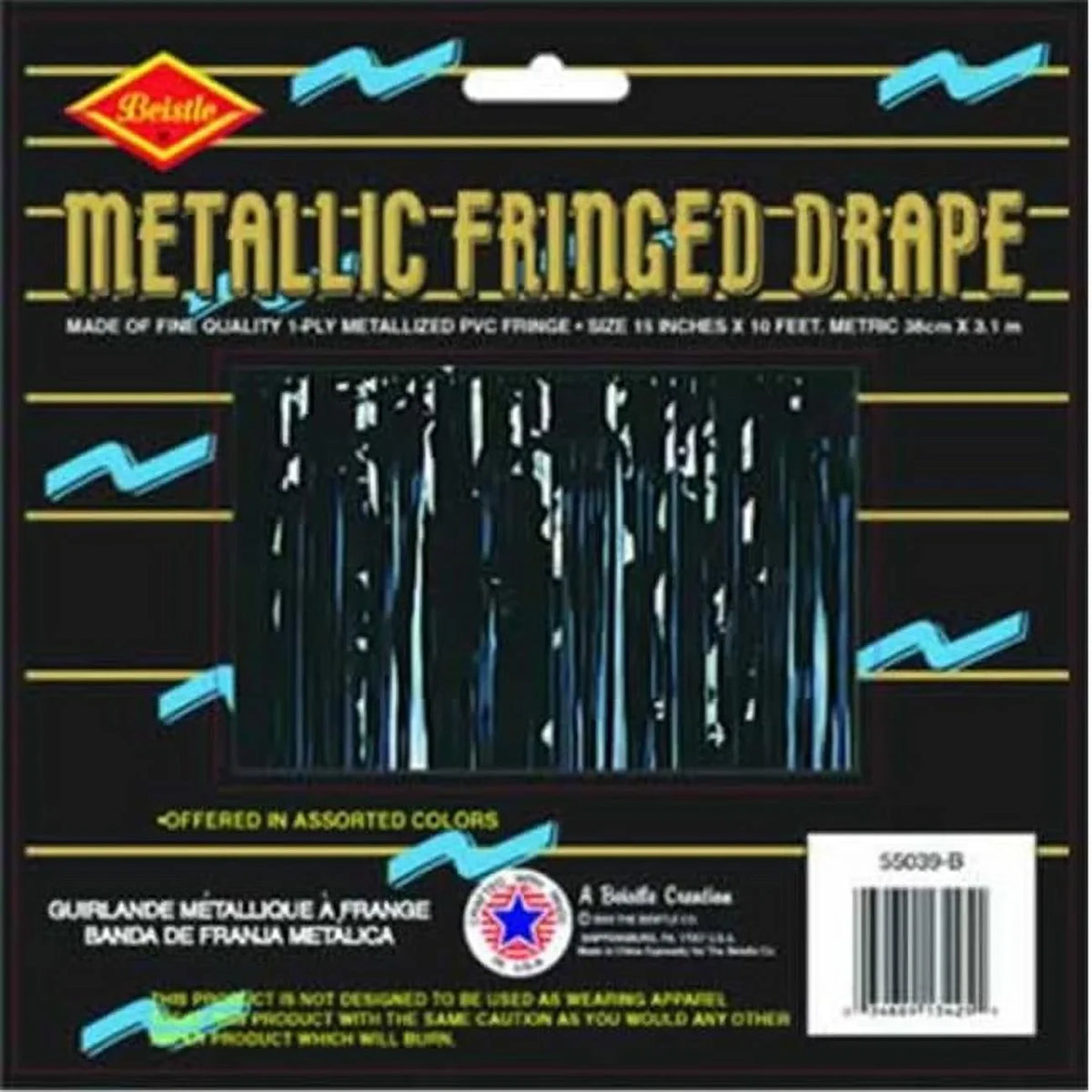FR Metallic - Black - 6 Black 1907627 Drape DDI Packaged - 15in.x10' 1-Ply Case Fringe of