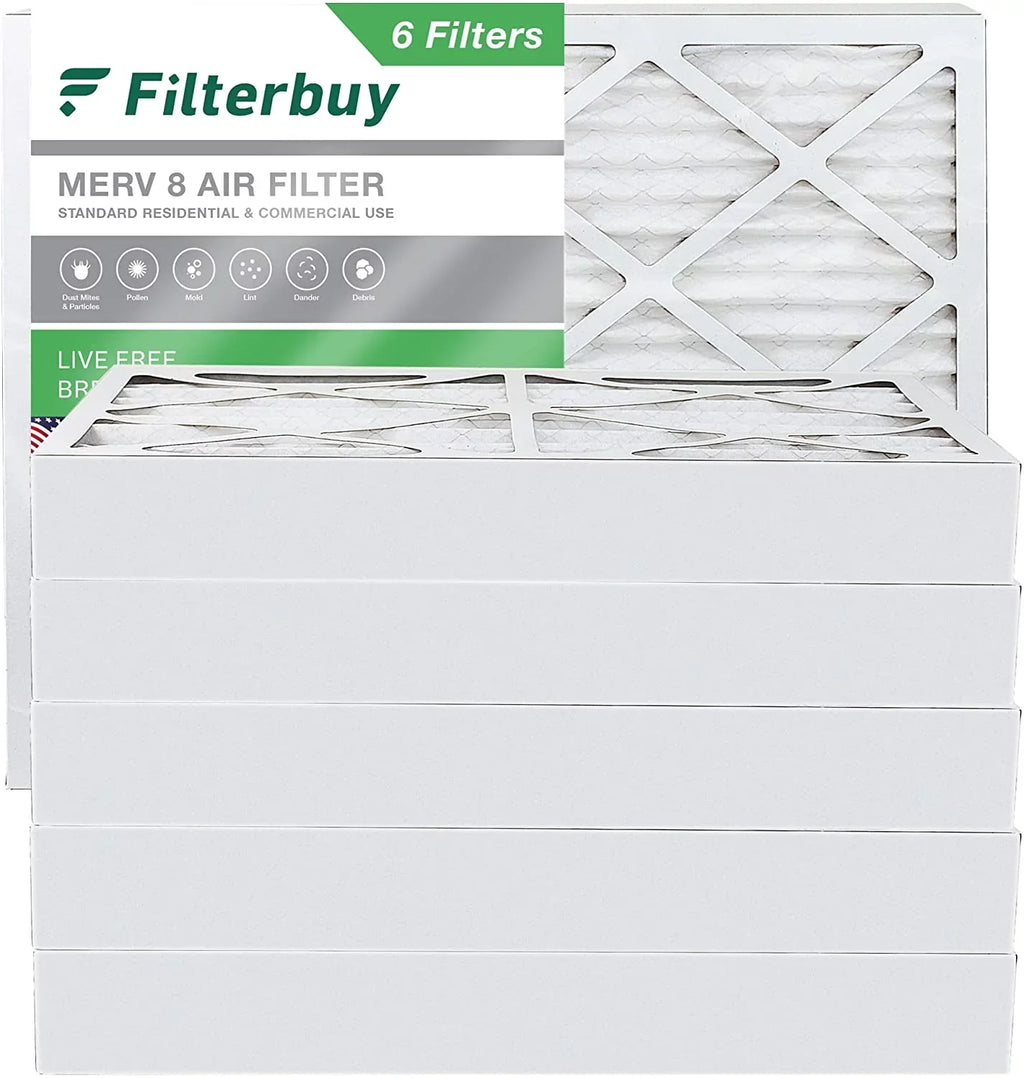 Filterbuy Pleated Furnace AC HVAC Air 8 MERV 20x25x4 (6-Pack) Filters