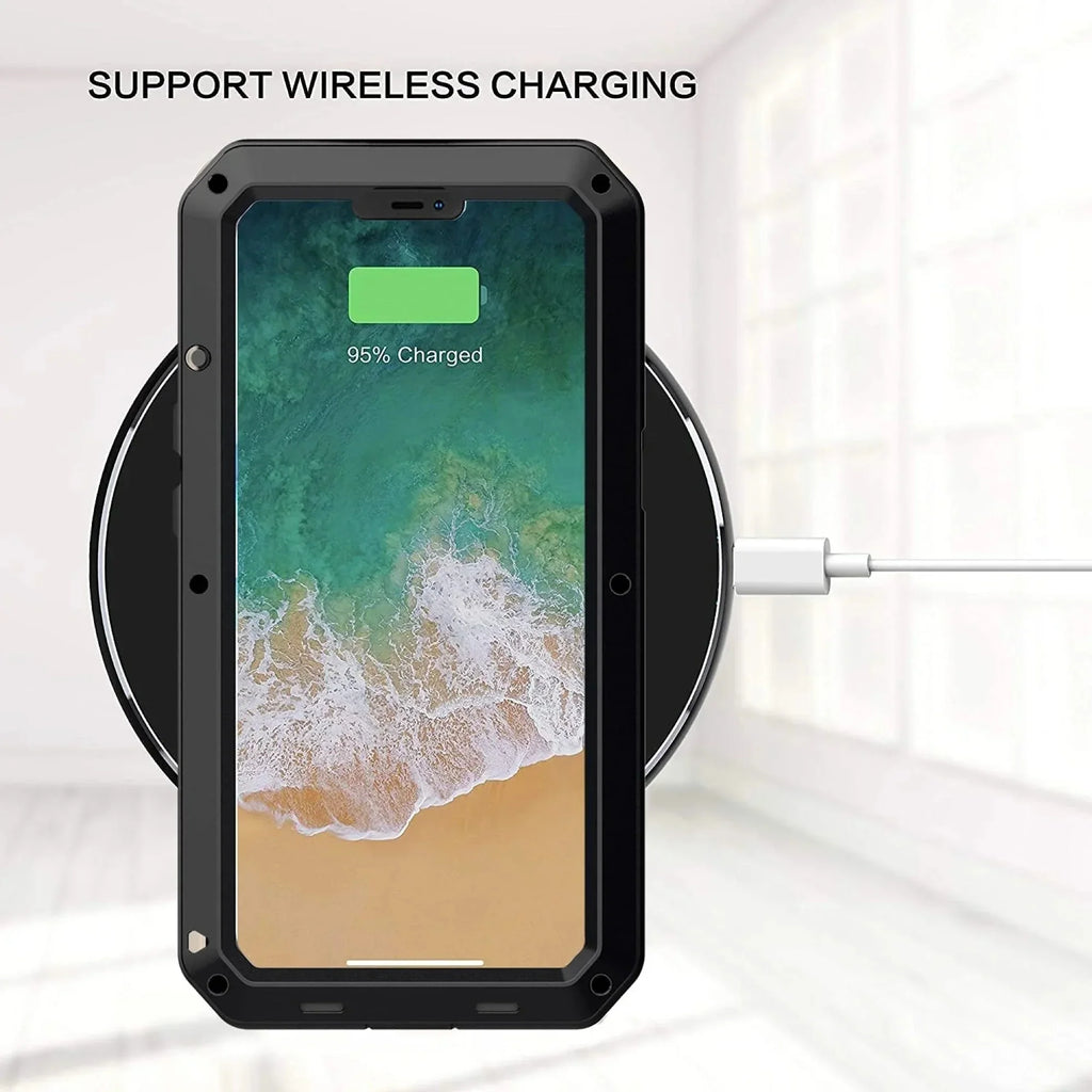 Duty Pro Outdoor Military 14 and Rugged Grade Metal iPhone (Silver) Aluminum Gorilla Travel Scratch Case Glass Heavy Protection, Shockproof Resistant