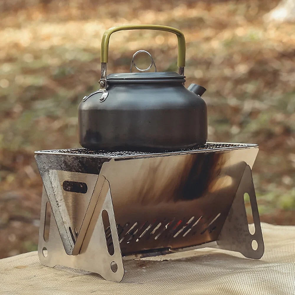 Steel Portable Cooking Burning Stove Stainless Grill Outdoor Plate Stove Wood Camping with Folding Backpacking