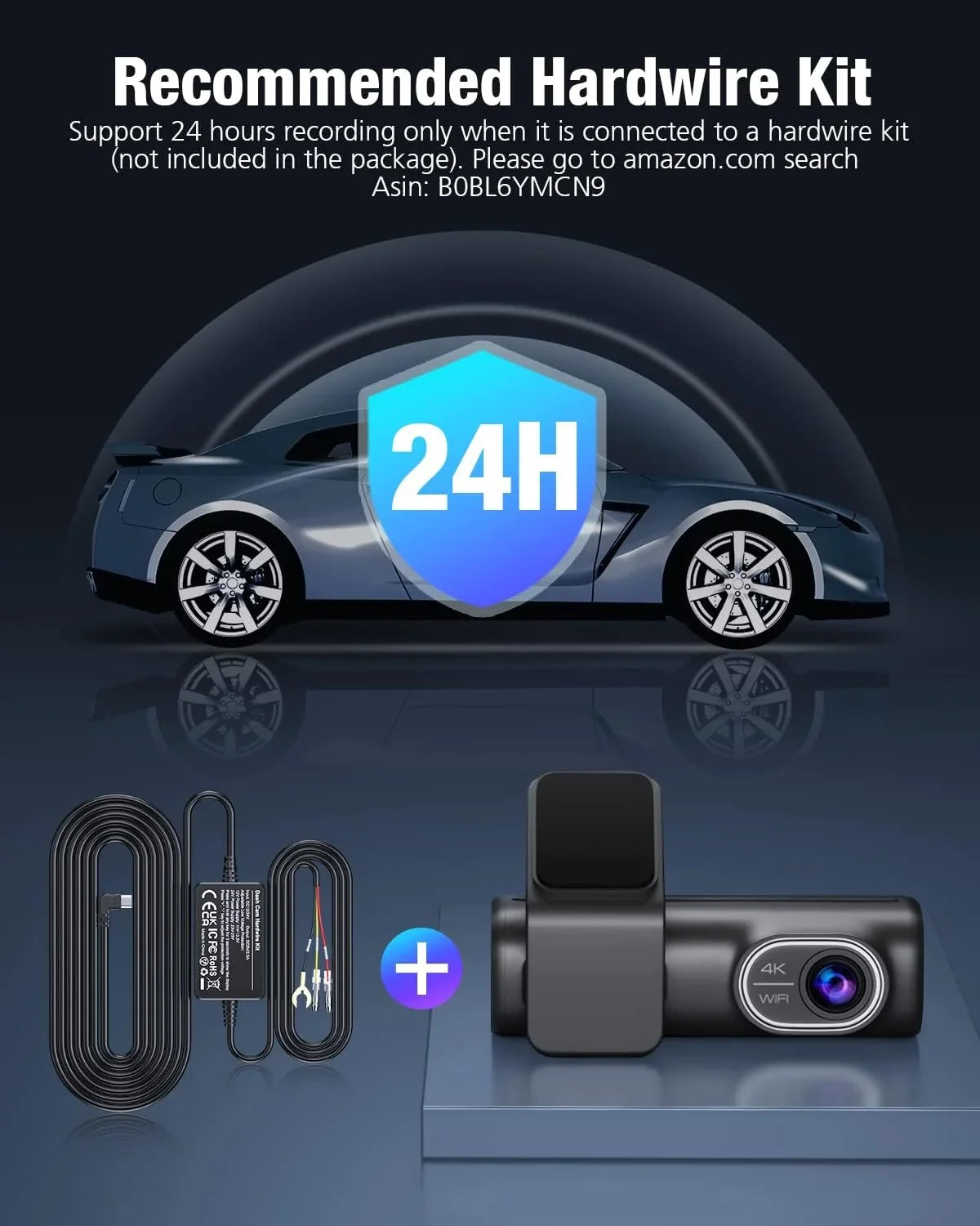 Loop Parking Rear SD Cars G-Sensor, Vision, Night Card,WDR Dash WiFi 5G GPS APP Mode,170°Wide, Free 64G Recording, 4K/2K/1080P+1080P OMBAR for with Front and Cam 24h