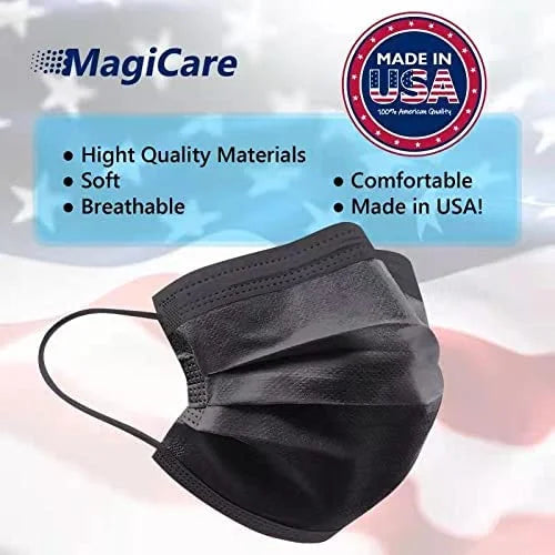 50ct Black Mask Soft, Premium Breathable MagiCare 3 Box - Comfortable, Face Ply