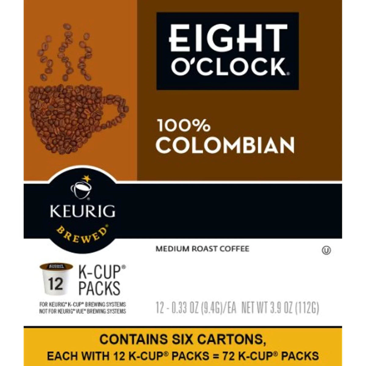 Single-Serve Coffee, K-Cup Coffee Count Colombian Peaks Medium Pods, Keurig Oclock 72 Roast Eight