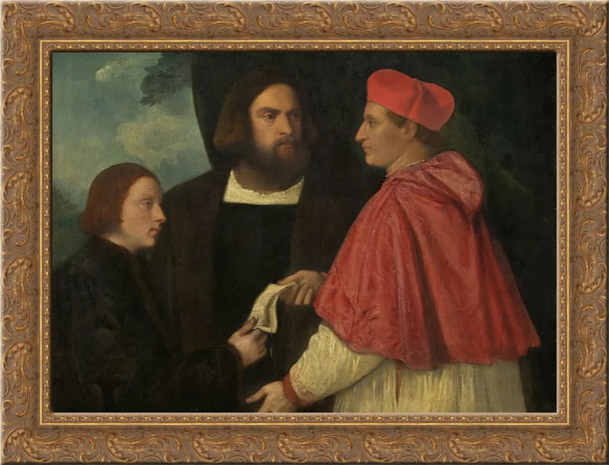 Investing Benefice Abbot with Canvas Corner Cardinal by Marco, Girolamo 24x18 of Ornate Gold Marco Wood Framed Titian and Carrara, His Art