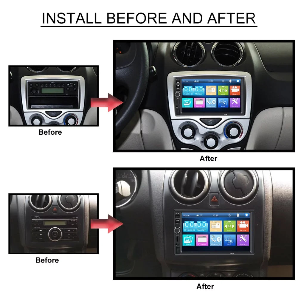 Polarlander with Screen link Din Car FM Player mirror Car AUX function MP5/4/3 4LED with SD HD Touch Double Audio USB Bluetooth backup 7-inch Multimedia camera radio Stereo Car
