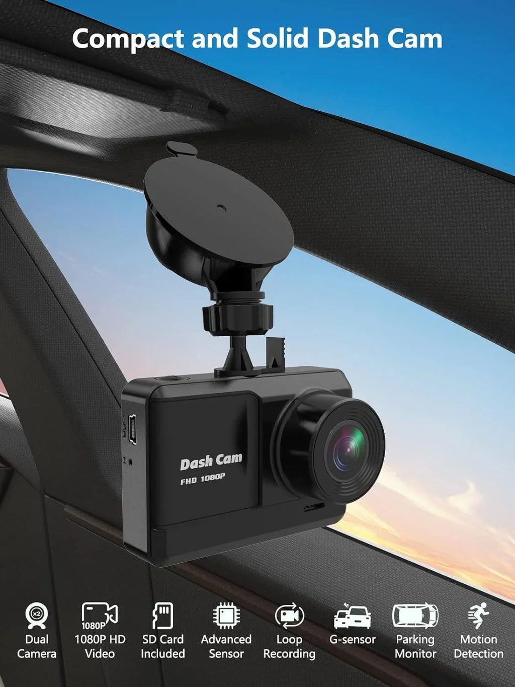 Parking Mini Card, Car,Motorcyle,Balls Dash Recording, Dash Cam Vision, and Rear, Loop 32GB 2.45 2 Screen, Accident inch Monitor with IPS Front Cam Night Ways, Mounting HD SD 1080P WDR, Lock, Full