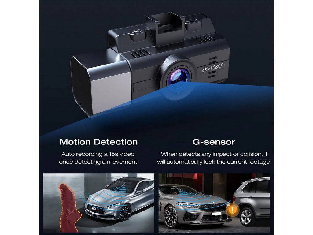Car Dashcam with Front 2K+1080P+1080P and Monitor Camera Camera, Dash IR 3 Night Vision, 4K+1080P Dash WDR,G-Sensor, Rear Inside, 4K Parking Channel Triple Cam TOGUARD