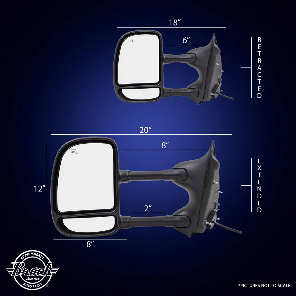 EAA Brock Duty Pickup Tow Truck F350 Compatible Passengers Super 1999-2007 Power Telescopic F250 F450 Heated Mirror Side with 3C7Z17682 Replacement View