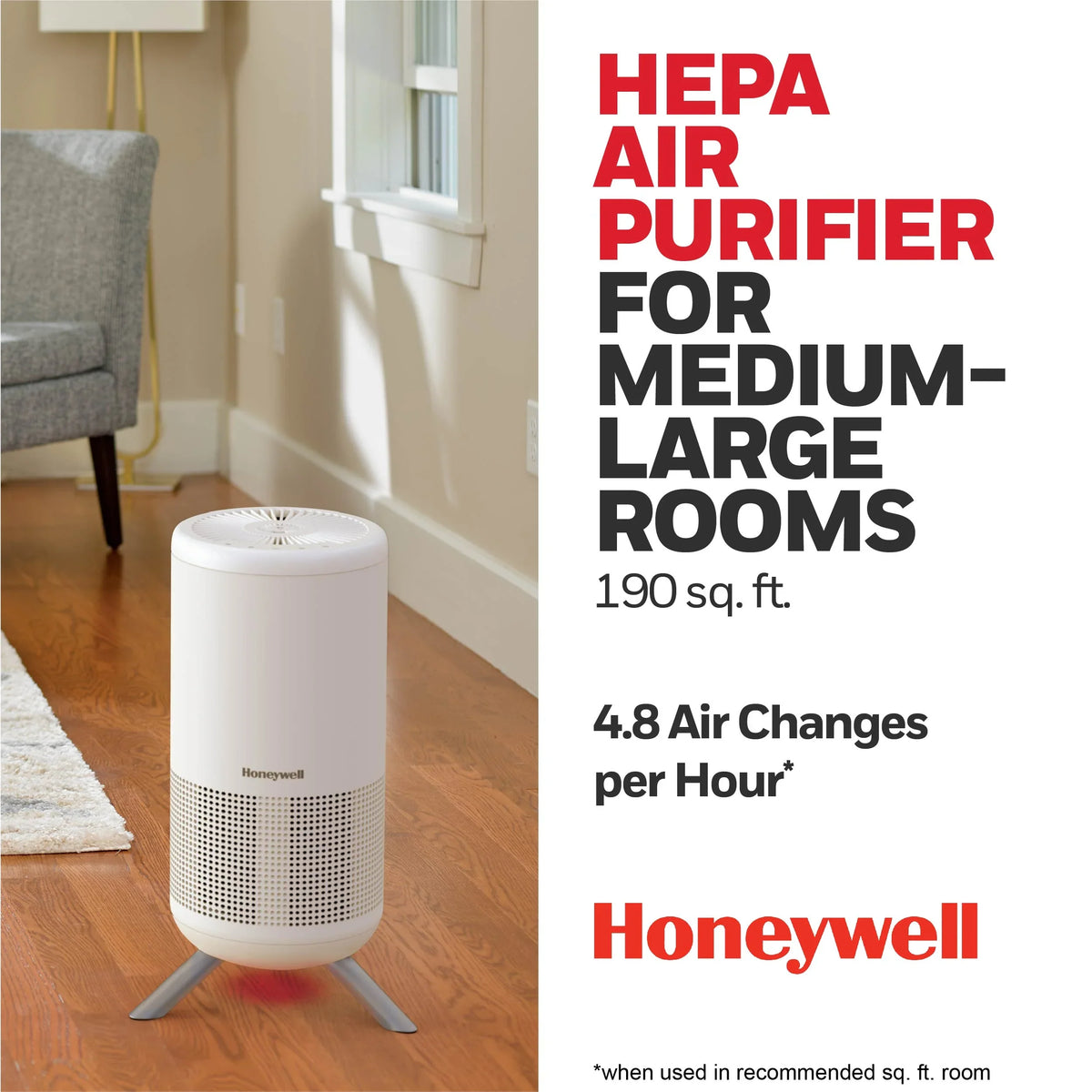 Designer Series ft, White, Air Honeywell Purifier HEPA HPA830W 190 Tower, sq