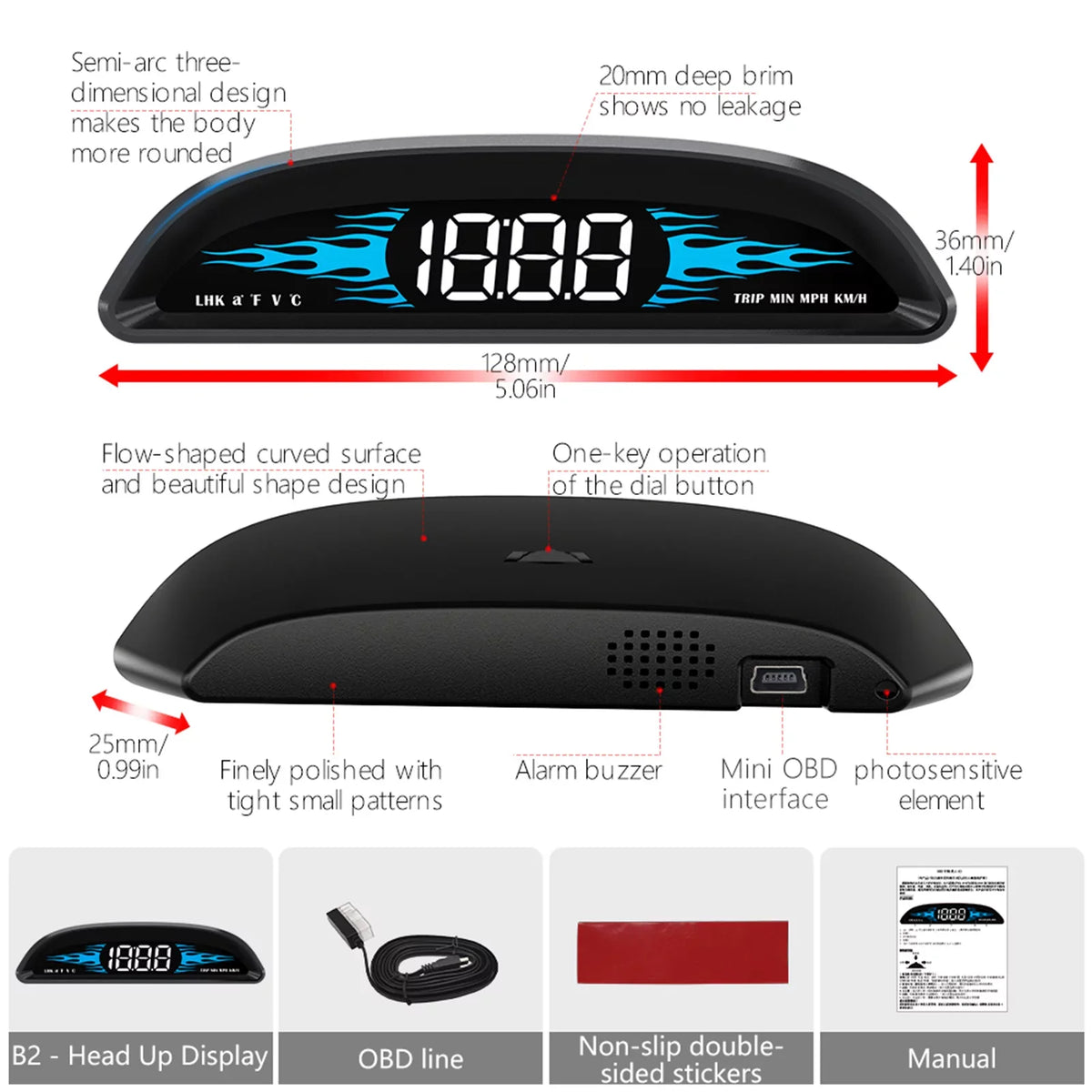 Car B2 Display, Head-Up Nebublu Speedometer for Multi-Functions Safety Detector Improved Driving Diagnostic