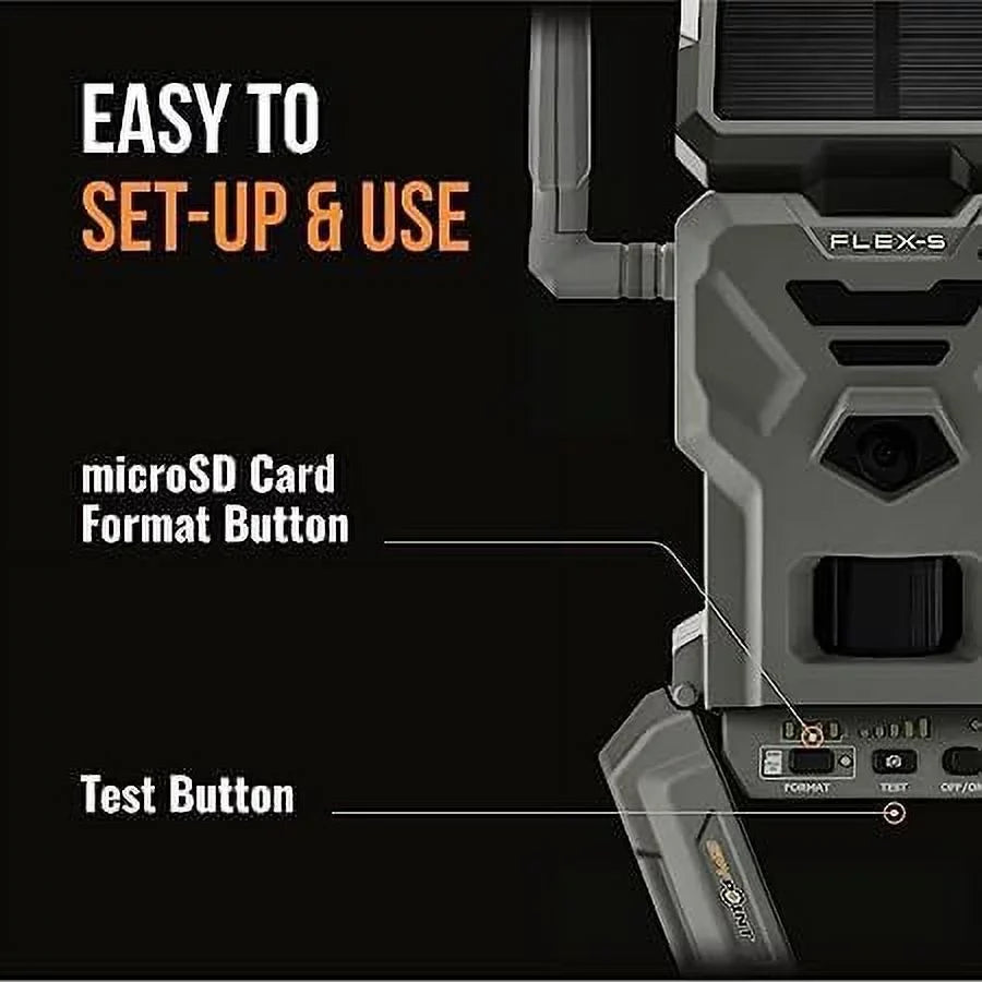 Strap Steel 100-foot Battery Panel, Backup Flash/Detection Battery, LTE Connectivity, Internal + SPYPOINT Solar Flex-S Optional Cellular Solar Reinforced Integrated Trail Camera Range,
