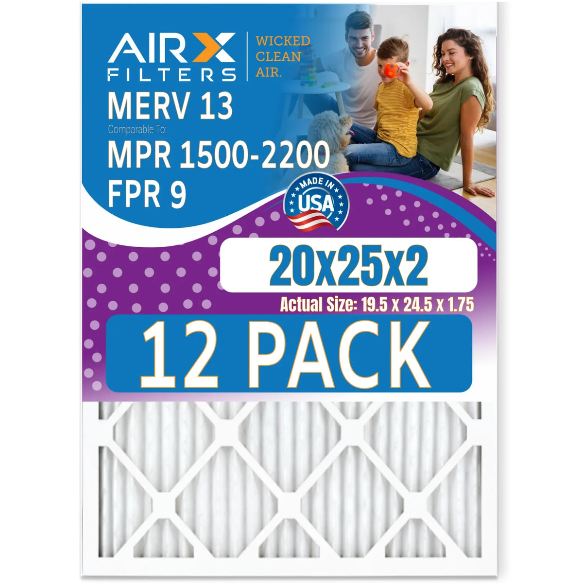 FILTERS 13 1500 Pack - of by 9 AIR. in 12 Filter MPR AIRX Rating, to Furnace WICKED MERV USA 20x25x2 FPR - 2200 Air Comparable Filters Made & CLEAN