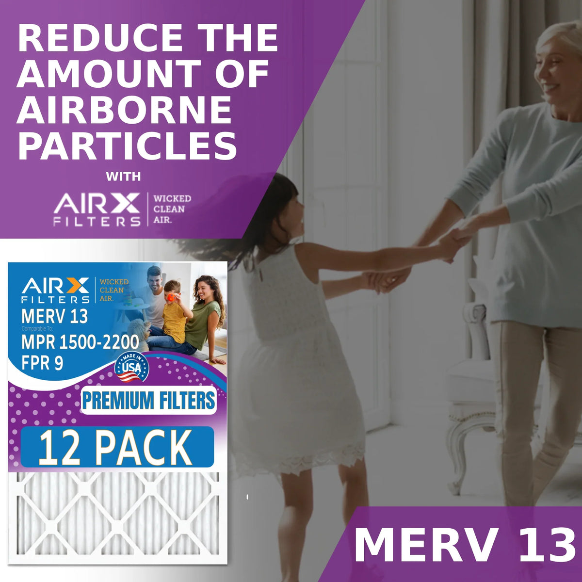FILTERS 13 1500 Pack - of by 9 AIR. in 12 Filter MPR AIRX Rating, to Furnace WICKED MERV USA 20x25x2 FPR - 2200 Air Comparable Filters Made & CLEAN