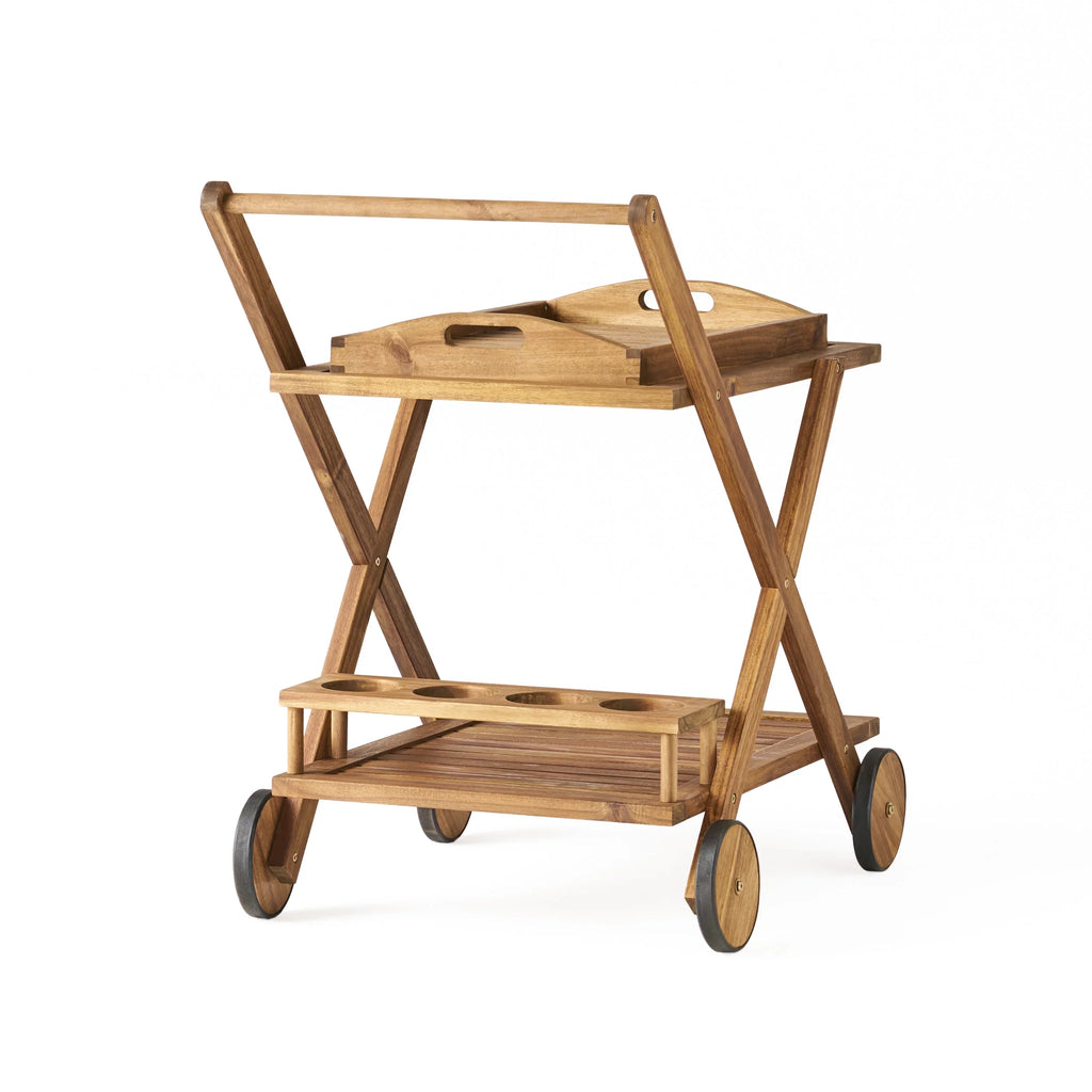 GDF Kenilworth Wood Studio Natural Cart, Acacia Tiered Indoor/Outdoor 2 Bar