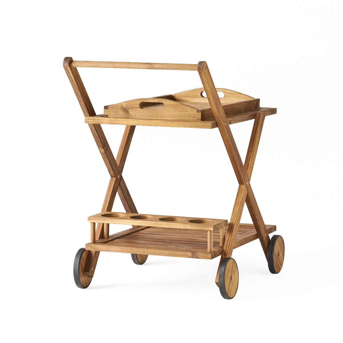 GDF Kenilworth Wood Studio Natural Cart, Acacia Tiered Indoor/Outdoor 2 Bar