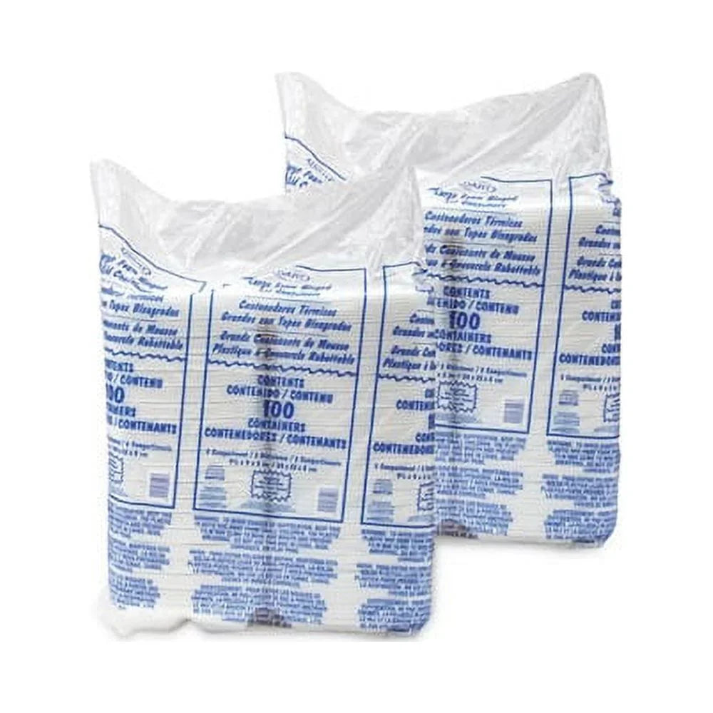 Dart 3-comprtmt Closing Foam Trays Carryout Large