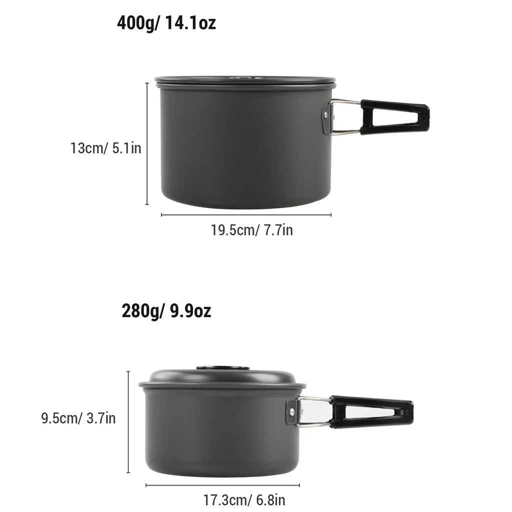 Camping Non-Stick with Set Mess Lixada Backpacking Pot Kit Hiking Cookware Kettle Pan