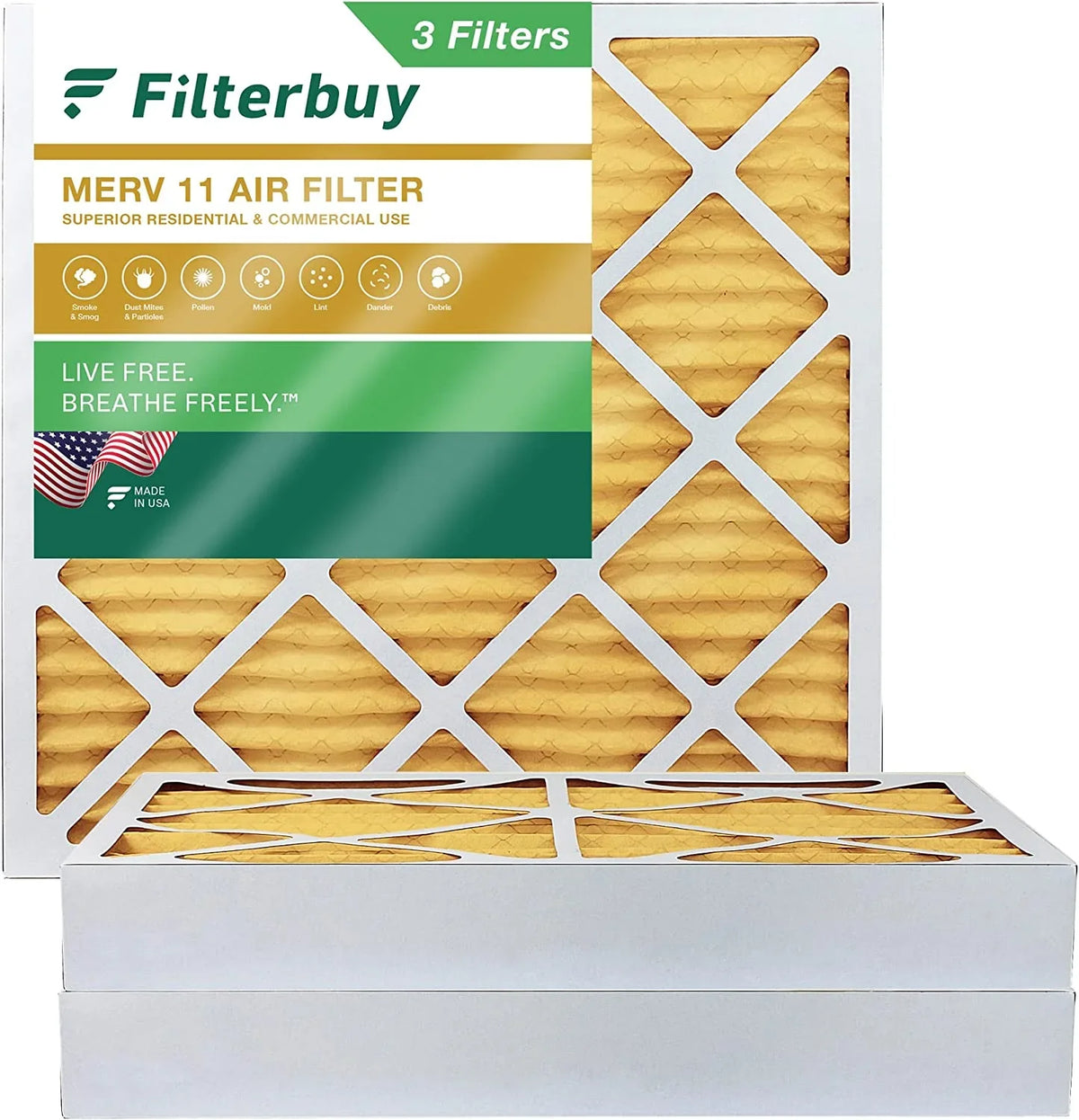HVAC (3-Pack) Pleated 11 AC Filterbuy 25x25x4 Filters Furnace MERV Air