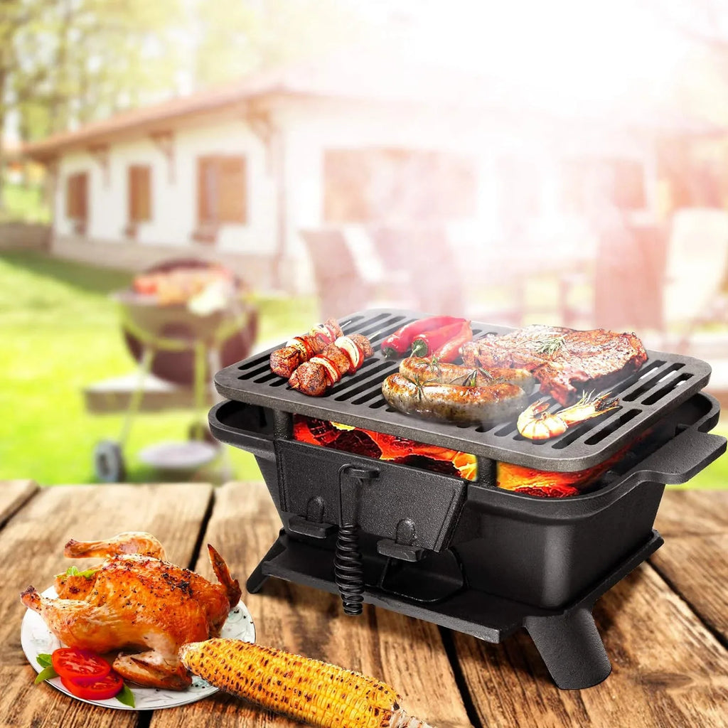 Regulating Fire Portable Picnic Grill Cooking Net, Cast Gate, Grilling Door, Patio Backyard Charcoal Perfect for Grill Camping with BBQ Air Grill Outdoor Hibachi Iron Double-sided Grill,