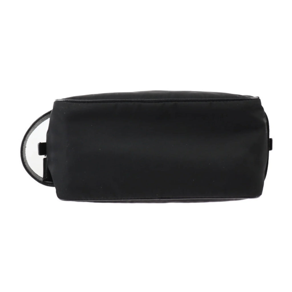 bag black leather 2NA819 (Good) clutch Pre-Owned nylon handbag silver hardware Prada logo second PRADA triangle