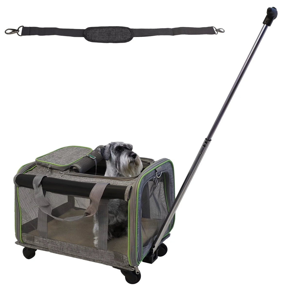 Removable Dog, with Safety Mesh Carrier Handle, Cats, Cat with Carrier Pet and Dogs Base, and Wheels Approved Soft-Sided Airline Wheel Cat Strap & for for Pet Telescopic Carrier