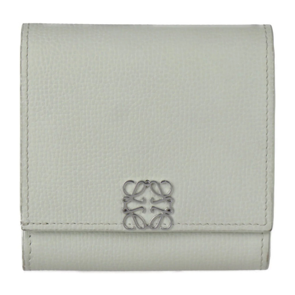 FLAP (Good) Loewe metal Anagram LOEWE L-shaped compact series fittings flap ANAGRAM light silver COMPACT C821L57X01 green Pre-Owned folio WALLET leather wallet fastener