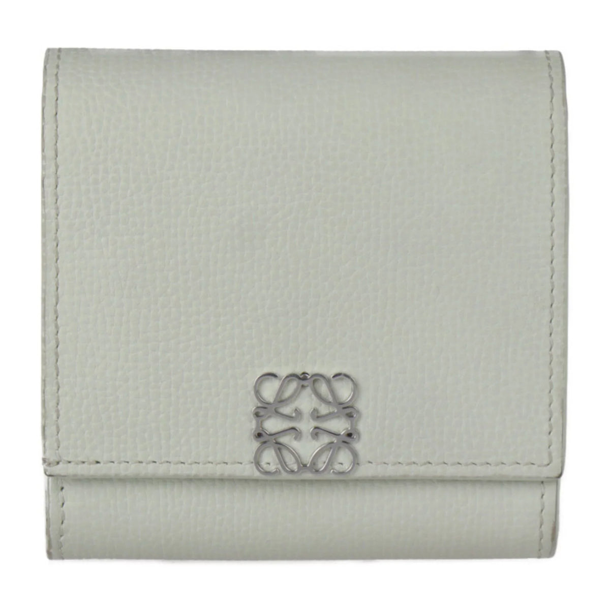 FLAP (Good) Loewe metal Anagram LOEWE L-shaped compact series fittings flap ANAGRAM light silver COMPACT C821L57X01 green Pre-Owned folio WALLET leather wallet fastener