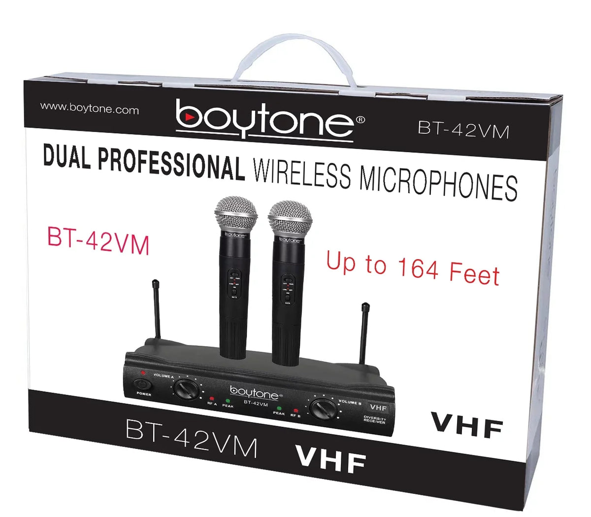 Dual BT-42VM VHF Mic System - Transmitter Receiver, Carrying DJ, Fixed Dual for Wireless Dynamic Boytone Karaoke, Wireless Handheld Channel Mics, Conference, Microphone Frequency 2 Church, Cases