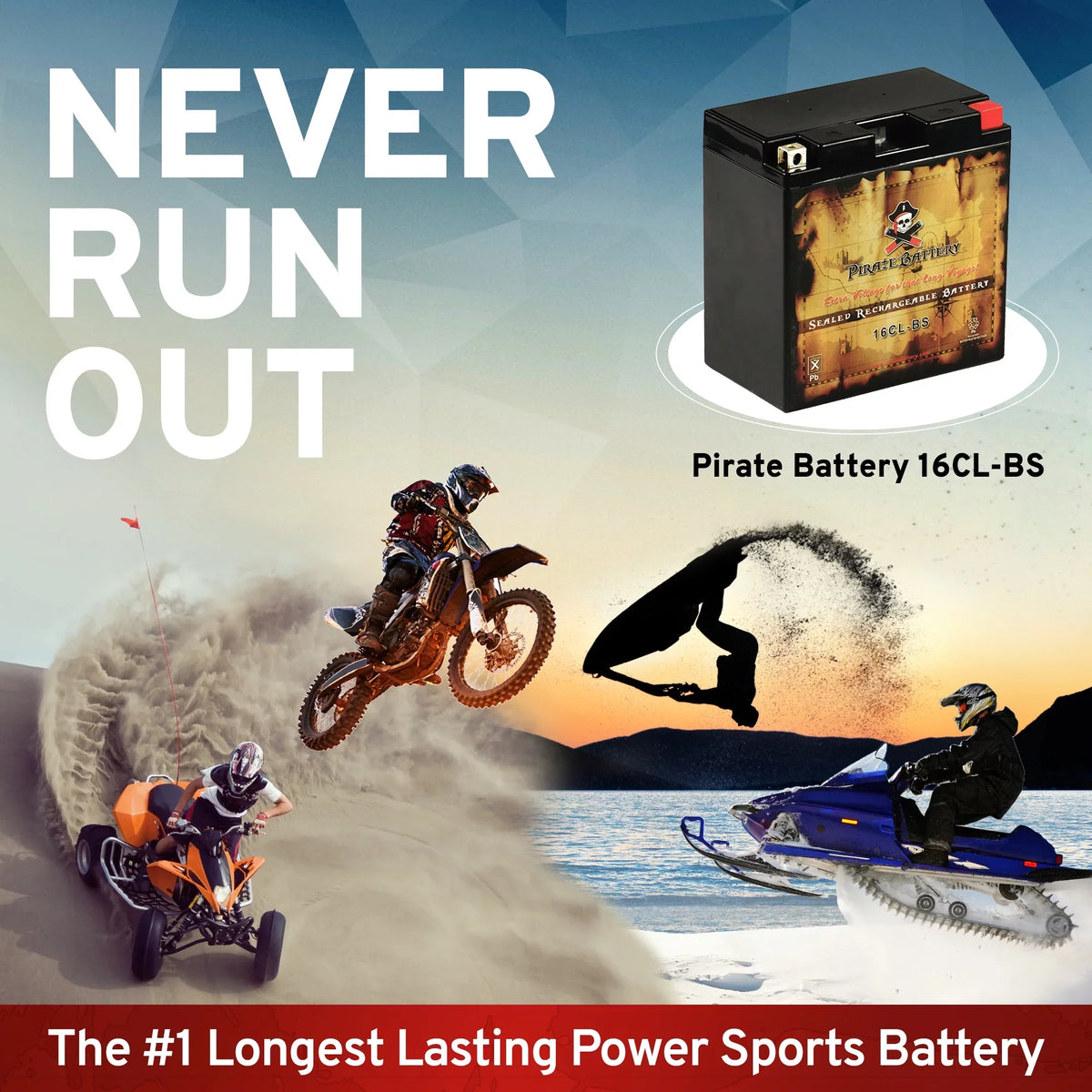 Yb16cl-b (16cl-bs Pirate 12 Cca) Models Battery Battery 1994 Ah, All Other 240 Jet for Ski Sea-doo Volts,19 Brp