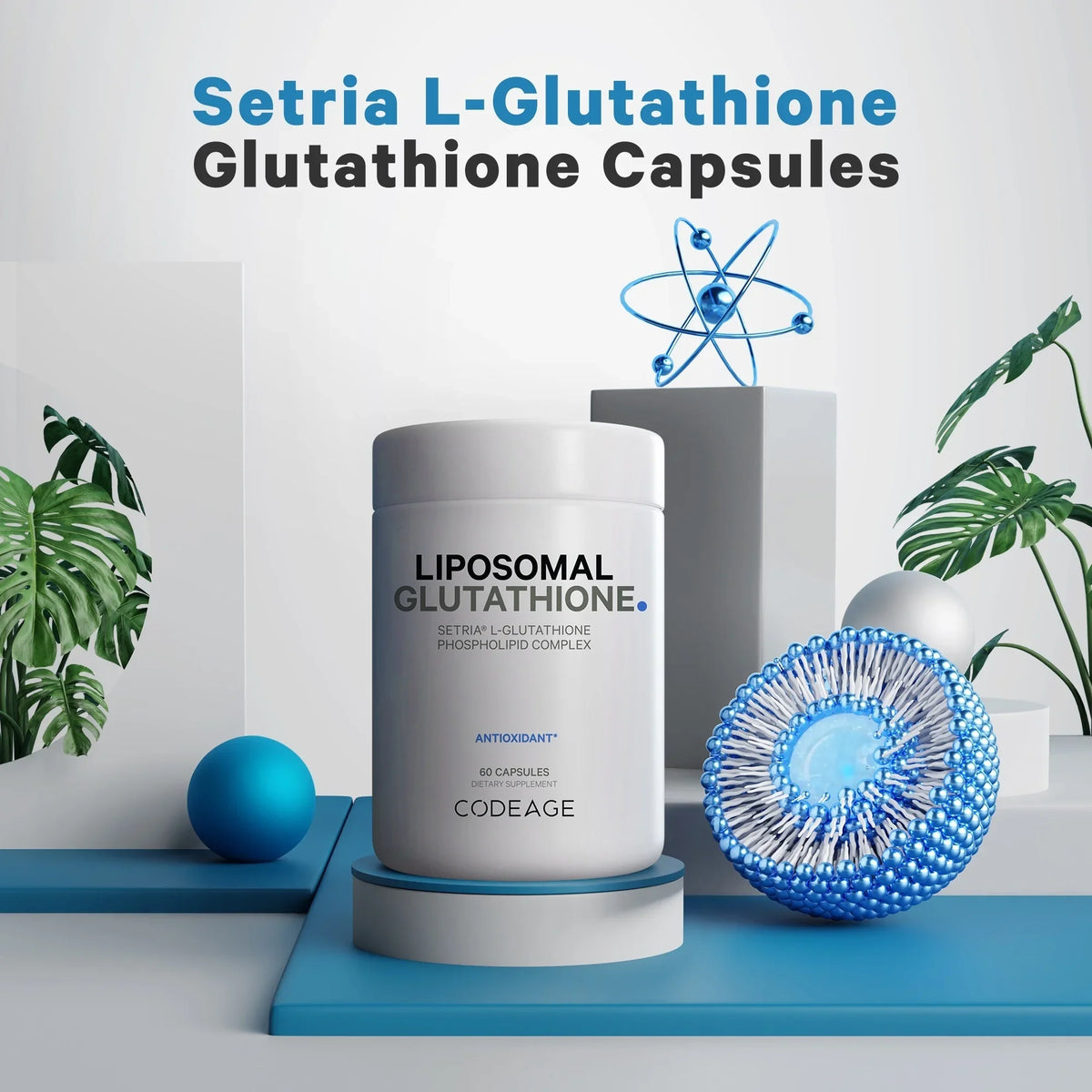 Glutathione, Non-GMO, 60 Codeage Liposomal ct Complex, L Phospholipid Capsules, Setria® Vegan, Glutathione