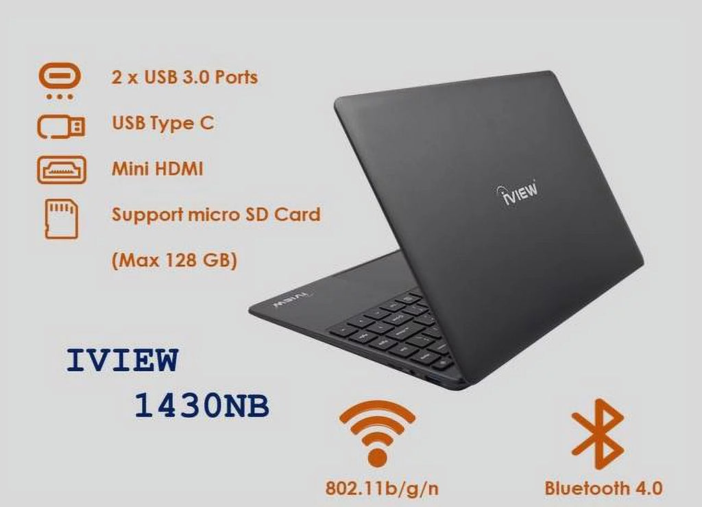 USB 1430NB-14.1in IPS Resolution, 1920x Mouse iView Dual 1080 High and Core, 4GB/64GB